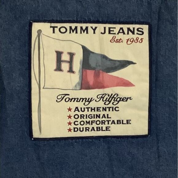 Vintage Tommy Jeans Sherpa Denim Vest Patchwork Plaid Big Logo Size Large - Picture 7 of 10